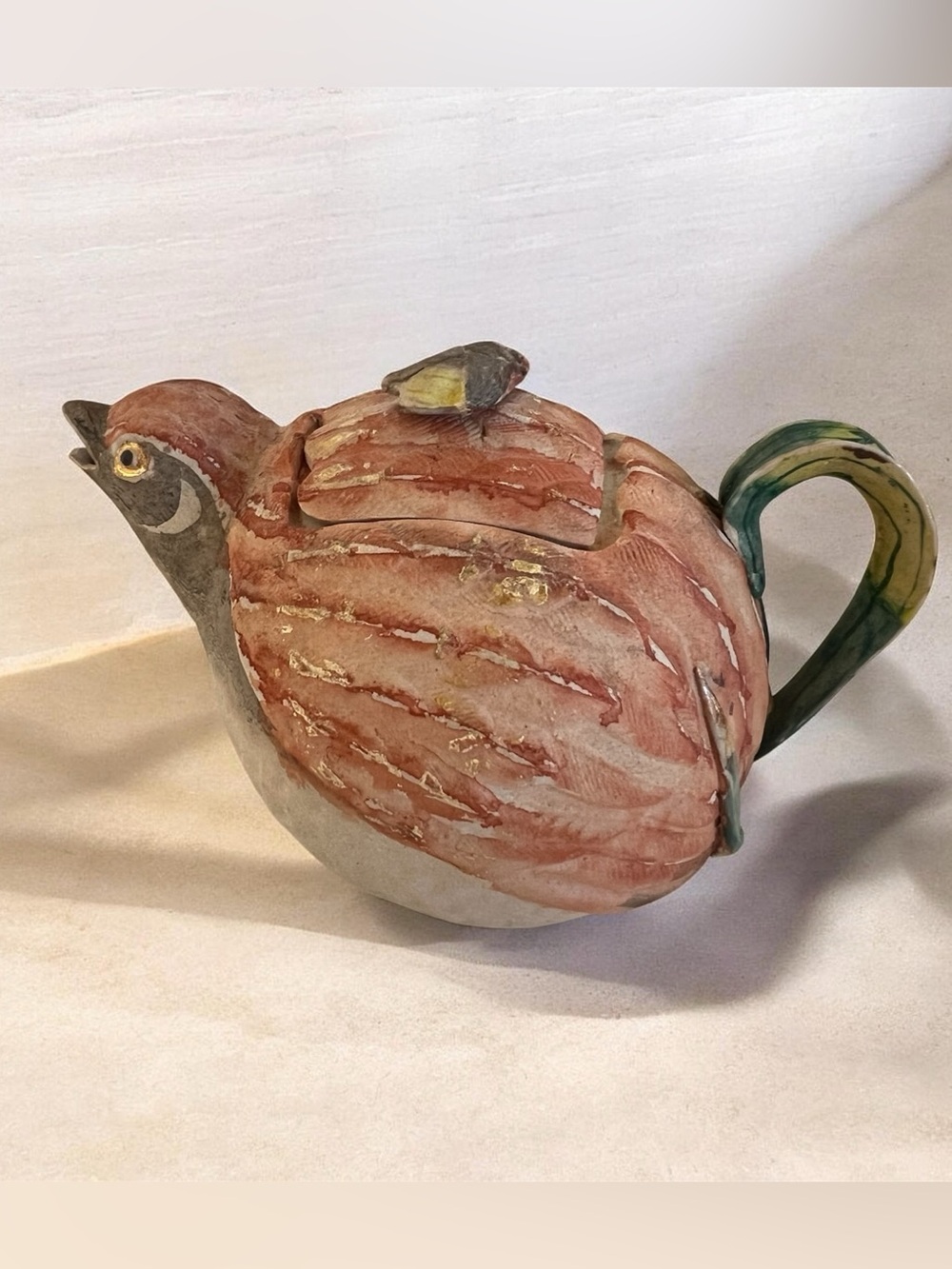 Antique Japanese Meiji Banko ware Quail teapot Signed